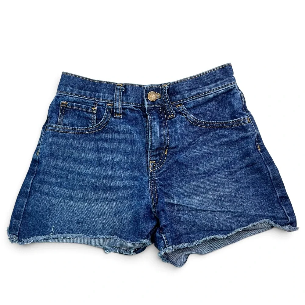 Old Navy Dark Indigo Denim Shorts Kids Size 10 Sky High Rise Raw Hem